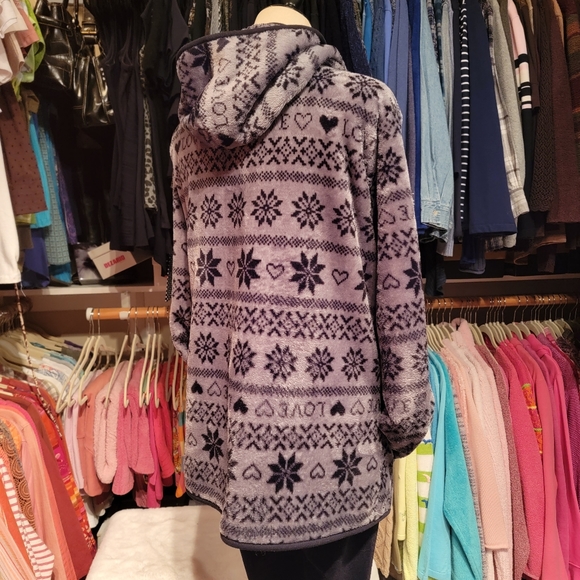 NO BOUNDARIES Plush Black 'n Gray LOVE 🖤's 'n Snowflakes Zip Hoodie Jacket XXL - Picture 8 of 11